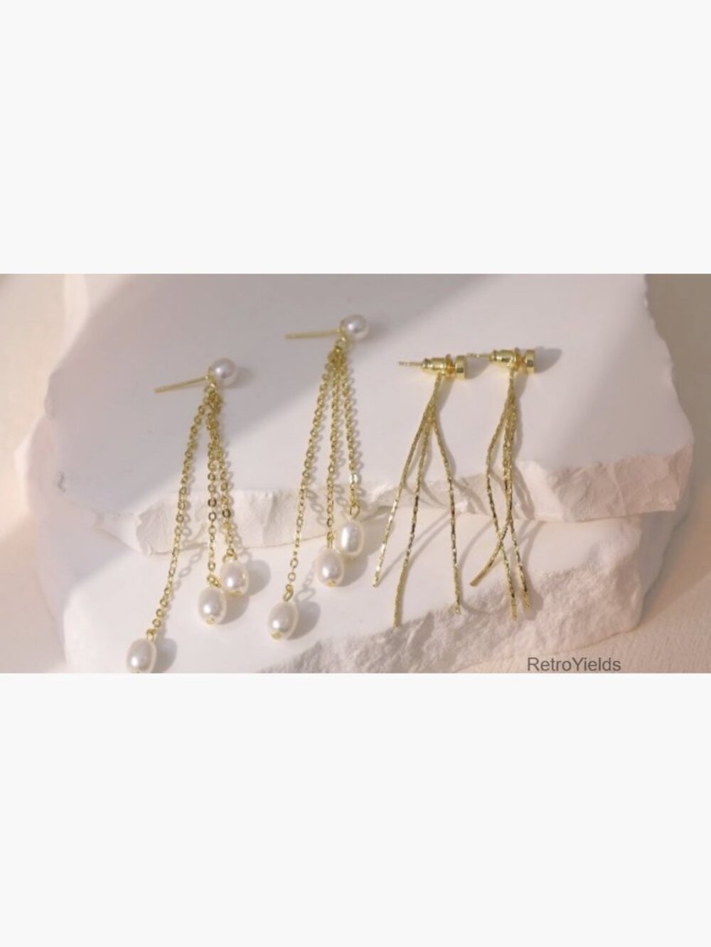 14K Gold Plated Tassel Dangle Earrings Hypoallergenic Fade Resistant - Picture 7 of 7